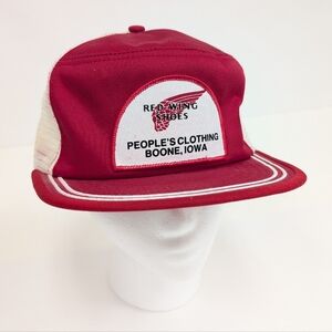 Vtg 80's Red wing Shoes People's Clothing Red And White Snapback Trucker Hat